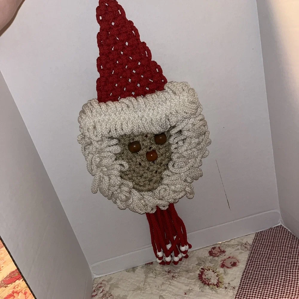Vintage Macrame Hanging  wall art Santa Claus Christmas‎ Holiday  Bells MCM